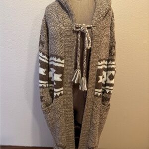 Gorgeous Faherty Cozy Hooded Knit Sweater - Brown and White-NWT